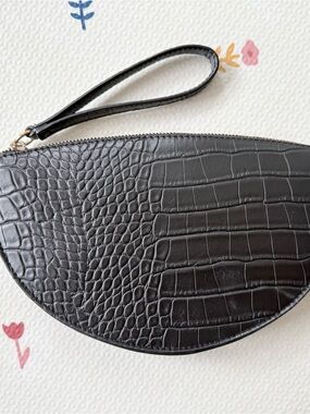 Black Croc-Embossed Wristlet Clutch
